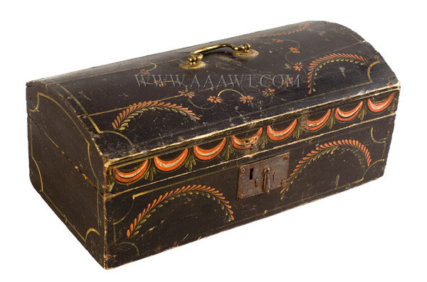 Paint Decorated Trunk, Dome Top Box, Original Paint
Worcester County, Massachusetts
Circa 1820 to 1830, entire view